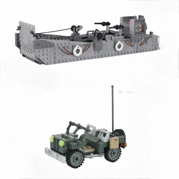 World War 2 Landing Craft Building Block Set plus Jeep Vehicle & Figures