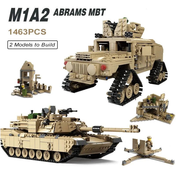 US M1A2 Abrams Main Battle Tank and Hummer Building Blocks Toy Bricks