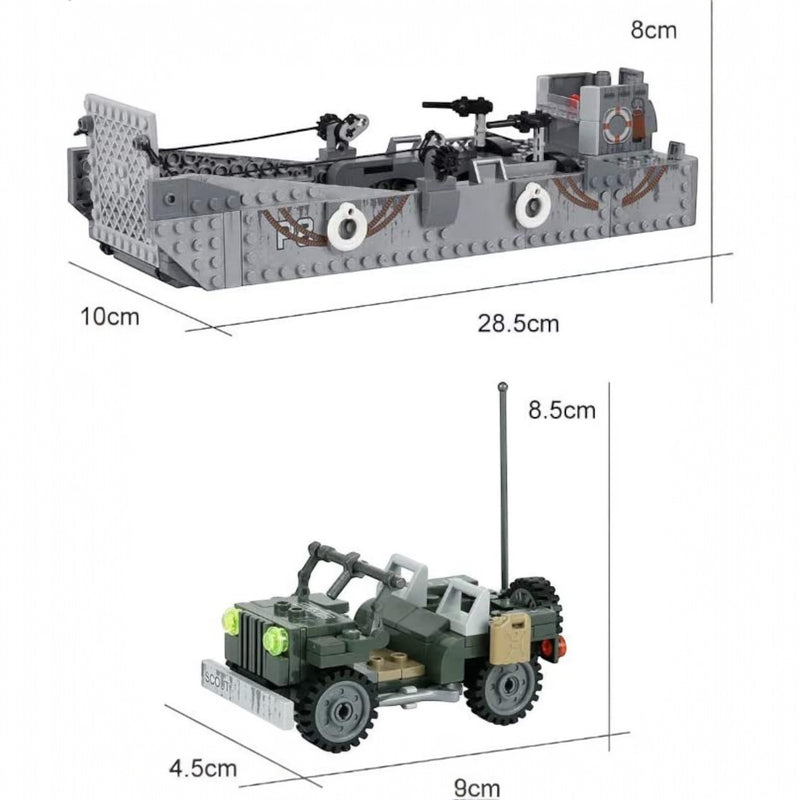 World War 2 Landing Craft Higgins Boat Building Block Set plus Jeep Vehicle & Figures