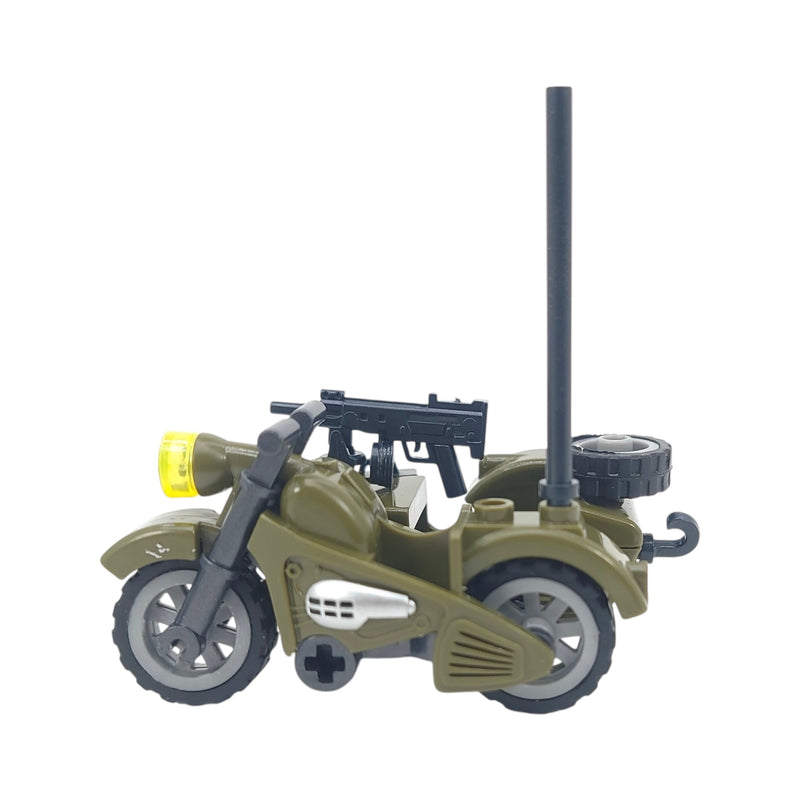 World War 2 German Military Motorcycle and Removable Sidecar (Green) Building Blocks Bricks Set