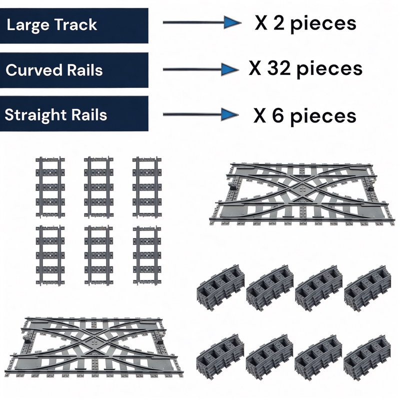 Building Blocks Train Tracks - Switch, Straight, Curved, Flex and Large Rails