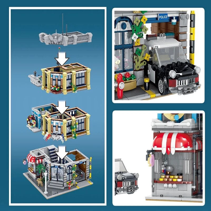 Open Box | Police Station with Donut Shop Modular City Building Blocks Set