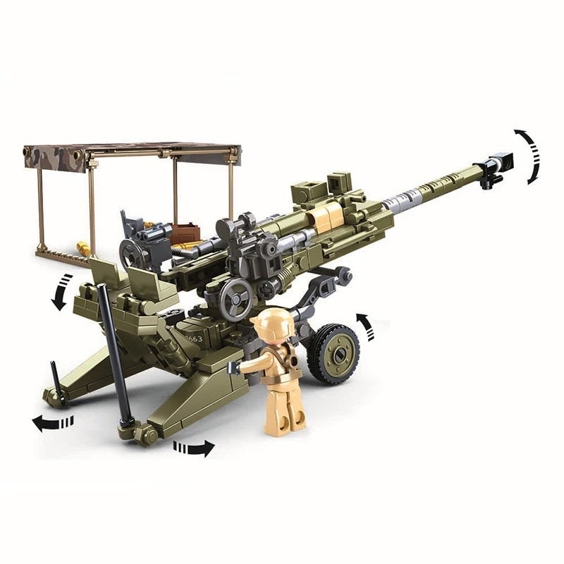 Army Green 155mm Howitzer Model – Rotating Turret and Moving Parts in Action