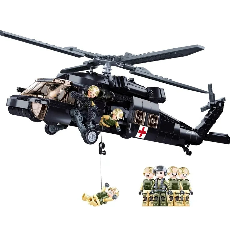 US UH-60 Marine Medical Black Hawk Military Helicopter Building Block Set | General Jim’s Toys & Bricks | GJ-UHBH