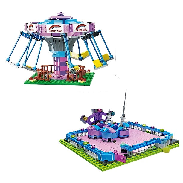 Amusement Park Building Blocks Toy Set with Bumper Car and Swing Ride | General Jim's Toys