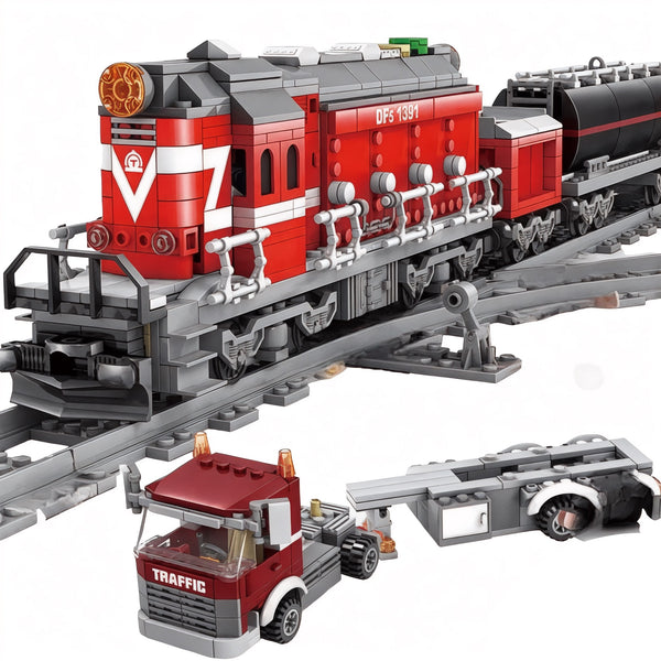 General Jim's Toys and Bricks Building Blocks City Series Power Red Diesel Cargo Train Building Blocks Set