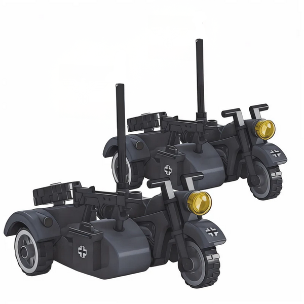 WWII German Military Motorcycle with Removable Sidecar (Grey) Building Blocks Set | General Jim's Toys & Bricks | GJ-GMWSD