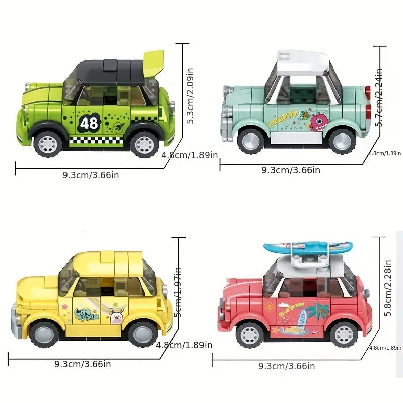 Set of 4 Mini City Cars Building Block Set | General Jim's Toys & Bricks | GJ-4RC