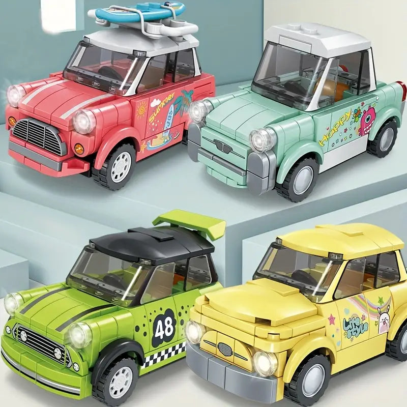 Roadster Cars Set of 4 Amazing Mini Cars 480+ Piece Very Detailed Building Blocks Toy Set