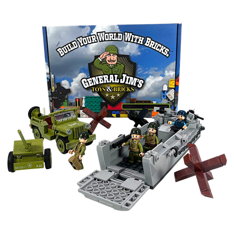 New Special Edition General Jim's WW2
Landing Craft Higgins Boat Building Block Set plus Jeep Vehicle & Figures