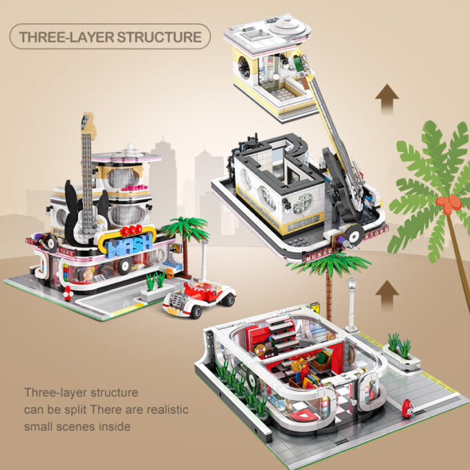 Music Store &amp; Car Wash Street View Building Set | General Jim's Toys & Bricks | GJ-MCWS