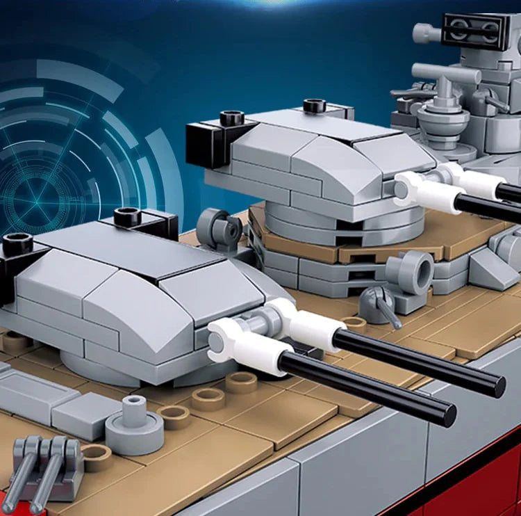 2-in-1 German Bismarck & Tirpitz Battleship Building Block Set | 1,849-Piece Historical Building Block Set | GJ-BIS