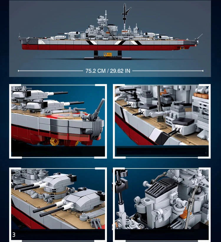 2-in-1 German Bismarck & Tirpitz Battleship Building Block Set | 1,849-Piece Historical Building Block Set | GJ-BIS