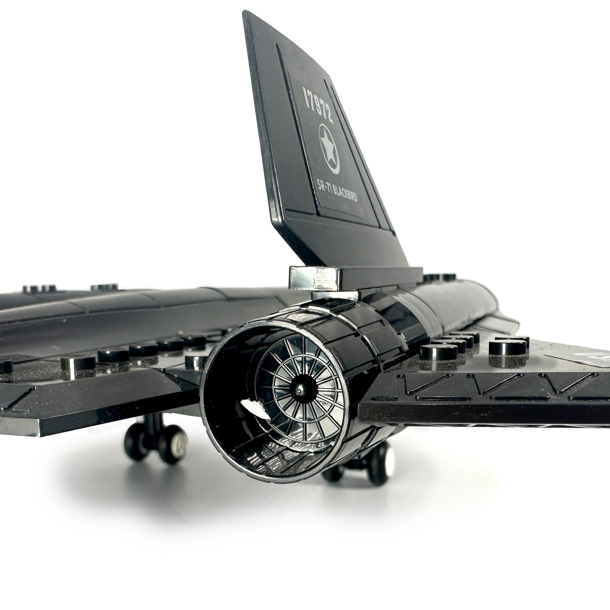 Close-up detail of SR-71 Blackbird twin-engine exhaust and jet nozzles