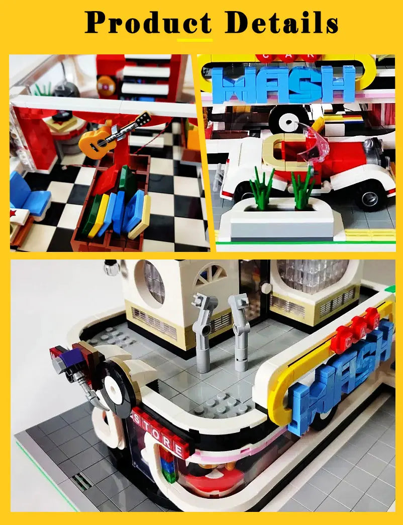 Music Store &amp; Car Wash Street View Building Set | General Jim's Toys & Bricks | GJ-MCWS