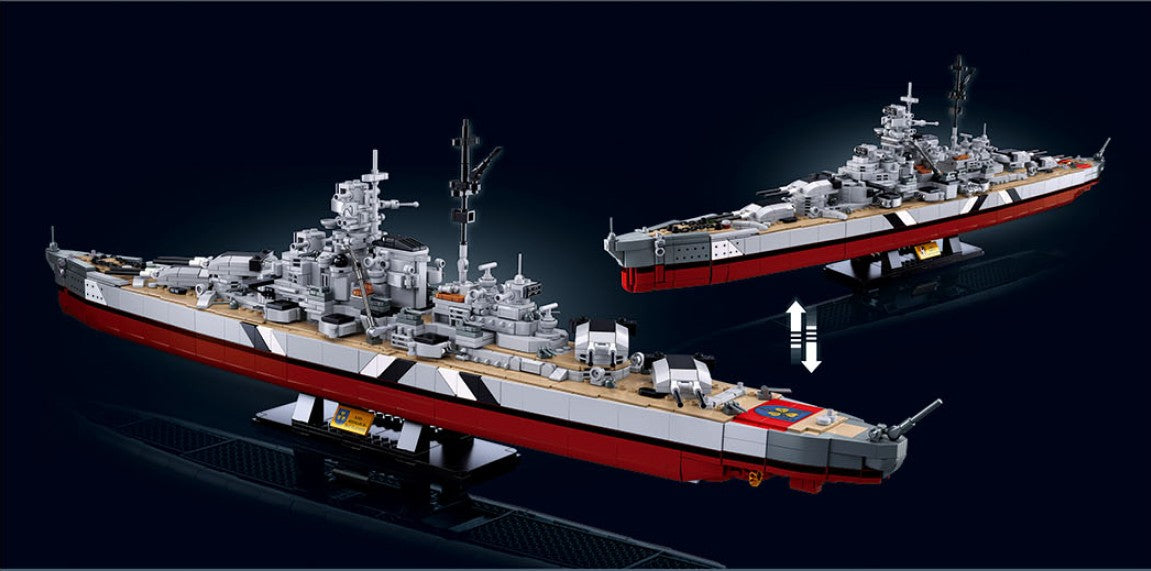 2-in-1 German Bismarck & Tirpitz Battleship Building Block Set | 1,849-Piece Historical Building Block Set | GJ-BIS