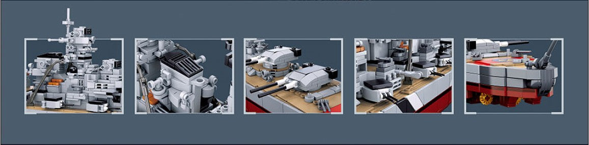 2-in-1 German Bismarck & Tirpitz Battleship Building Block Set | 1,849-Piece Historical Building Block Set | GJ-BIS