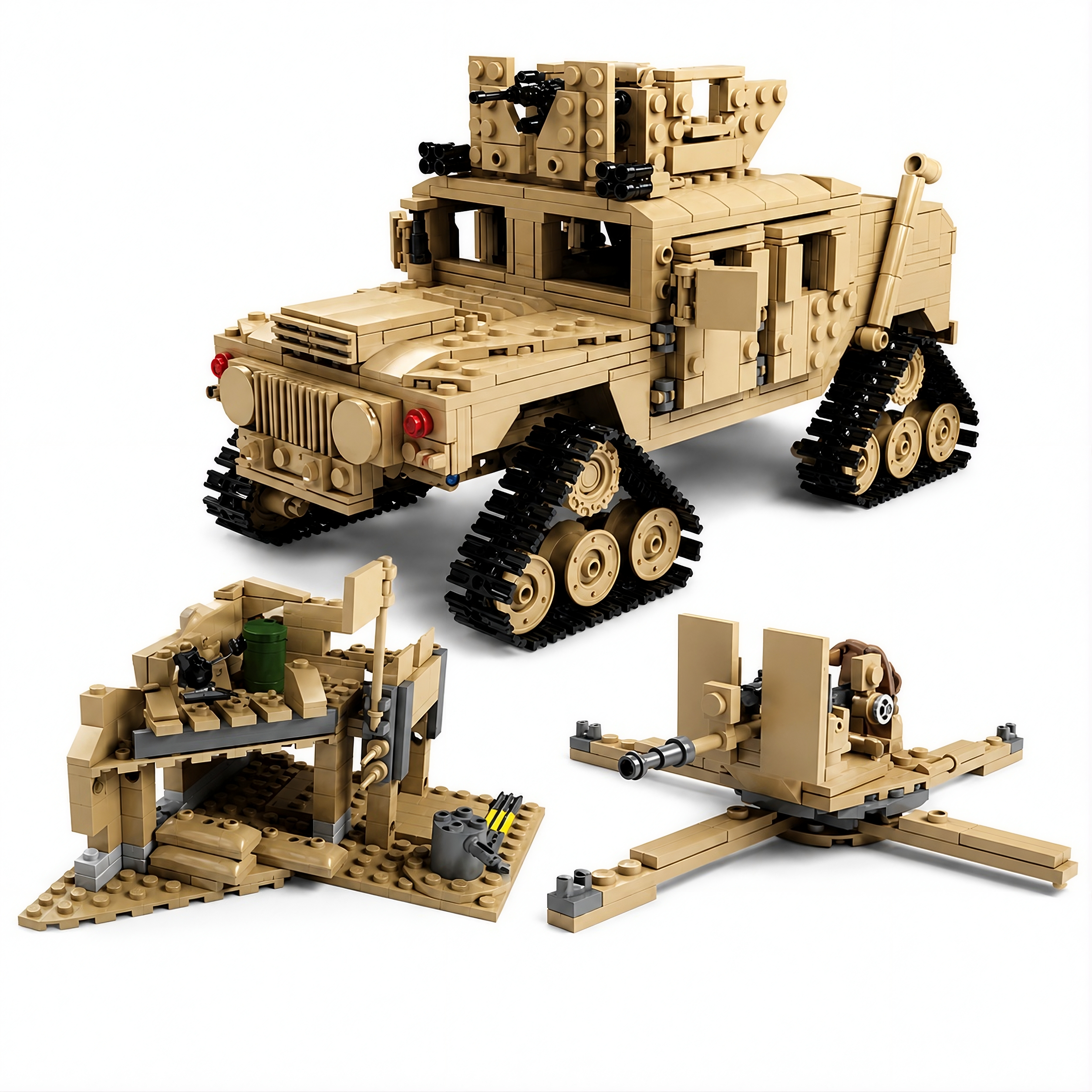 Detailed M1A2 Abrams model with 360-degree rotating turret, opening hatches, and internal engine compartment.