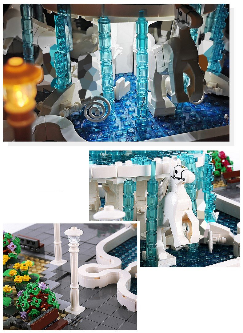 OPEN BOX LED Lighted Angel Fountain Square Modular Building Blocks Toy Bricks Set | Amusement Park Botanical Toy Set | General Jim's Toys