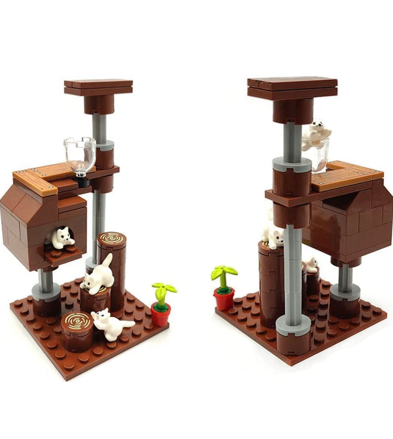 Cat and Dogs Double Playset w/A Climbing Tower and  Dog House Building Blocks Brick Playset