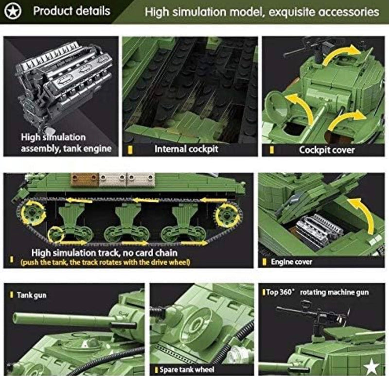 Open Box M4 Sherman WW2 Army Building Blocks Toy Tank Set