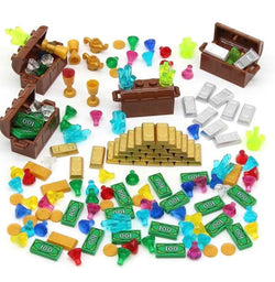 Treasure Chest Building Blocks Set - 168 Pieces of Gems, Gold Bars, Crystals, and More