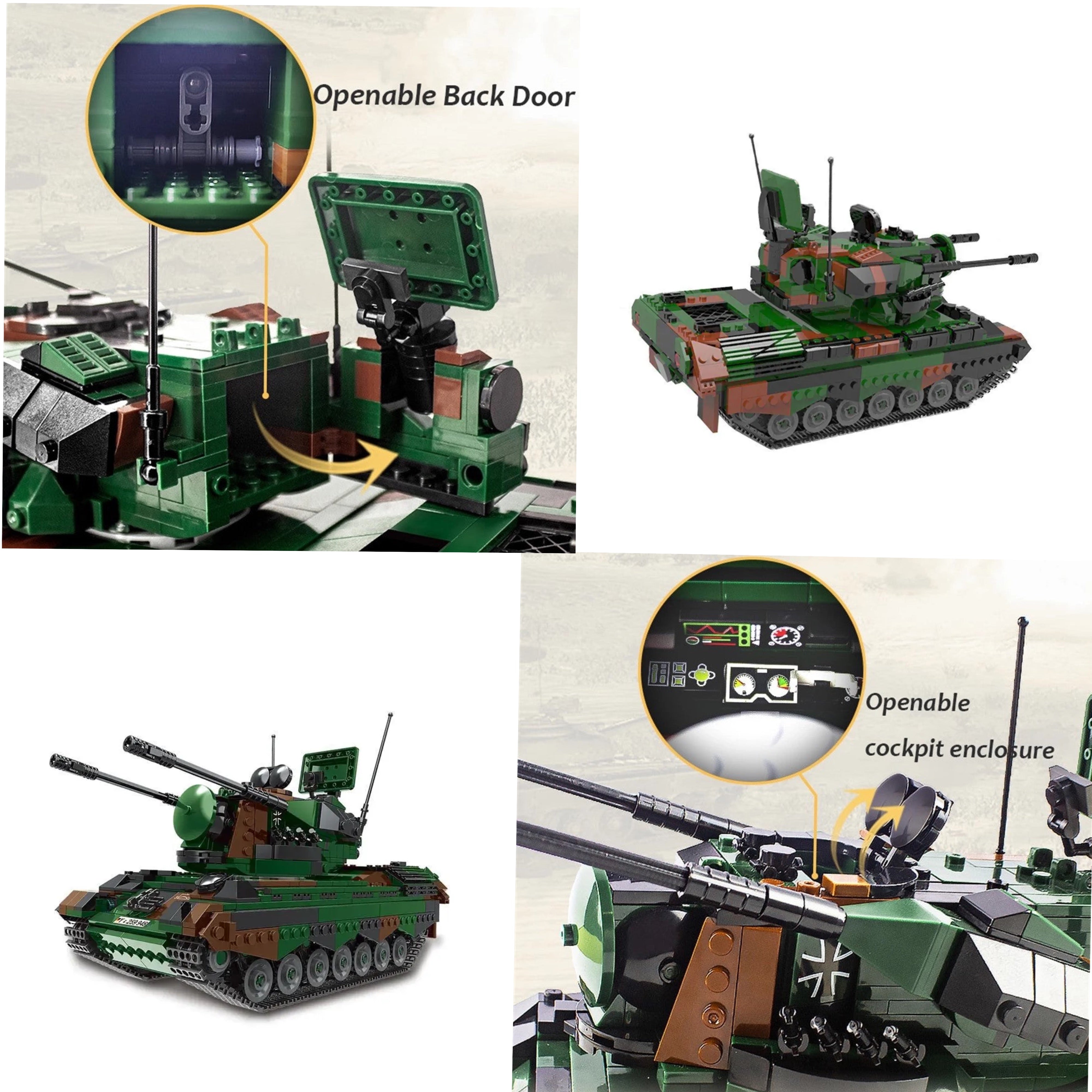 West German Flakpz Gepard Anti-Aircraft Tank Building Blocks Set | General Jim's Toys & Bricks | GJ-FLAK