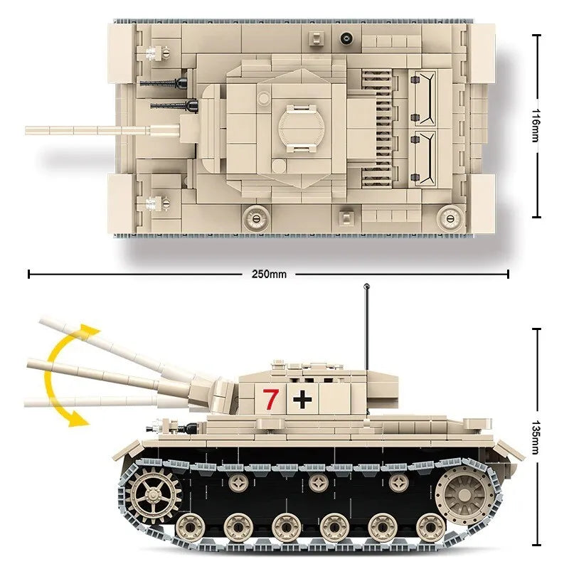 German Panzer III Building Blocks Toy Bricks Tank Set