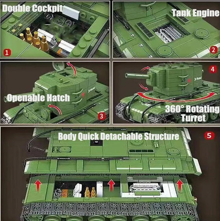 Open Box KV2 Heavy Panzer World War 2 Soviet Tank Building Blocks Toy Set