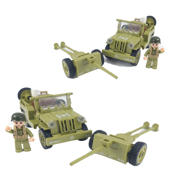 WW2 Military Willy’s Jeep & Artillery Building Blocks Tow Set