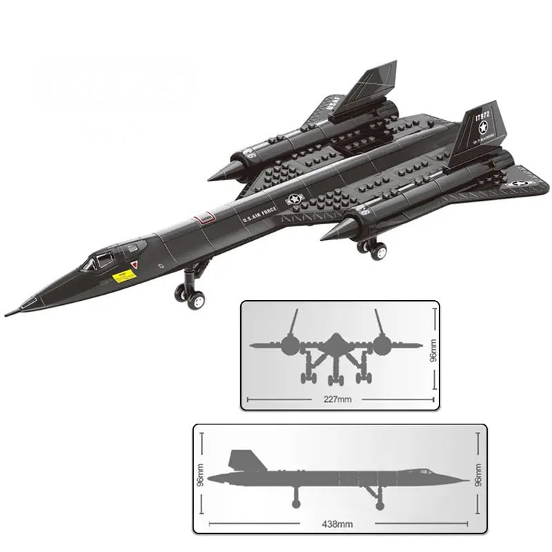 Military Series SR-71 Reconnaissance Aircraft Jet Blackbird Air Force Building Block Set (183 Pieces) -Building and Military Toys