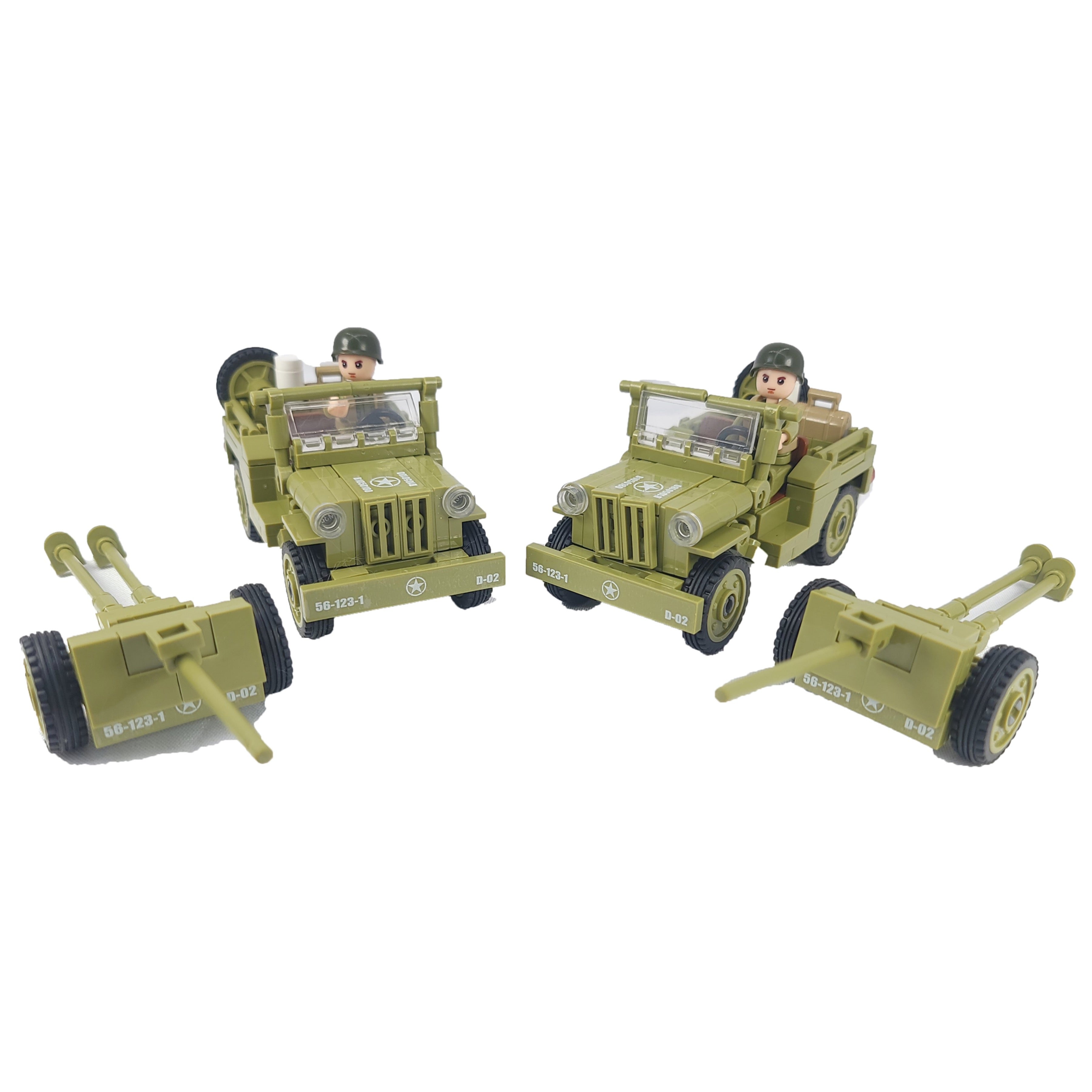 WWII Military Willy’s Jeep & Artillery Building Blocks Set | General Jim’s Toys & Bricks | GJ-WILA