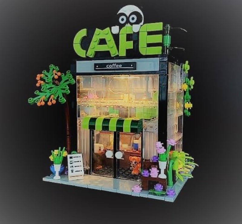 Panda Coffee House Café with Light Kit Modular Building Blocks Brick Set