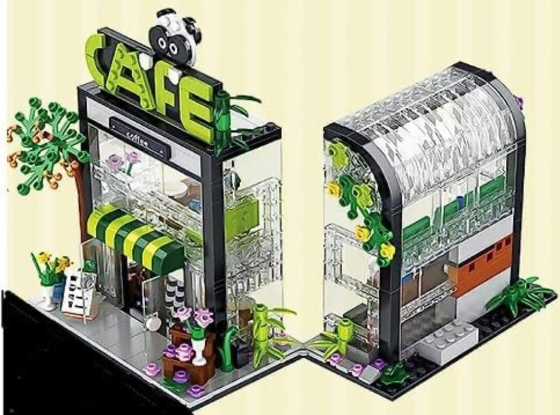 Panda Coffee House Café with Light Kit Modular Building Blocks Brick Set