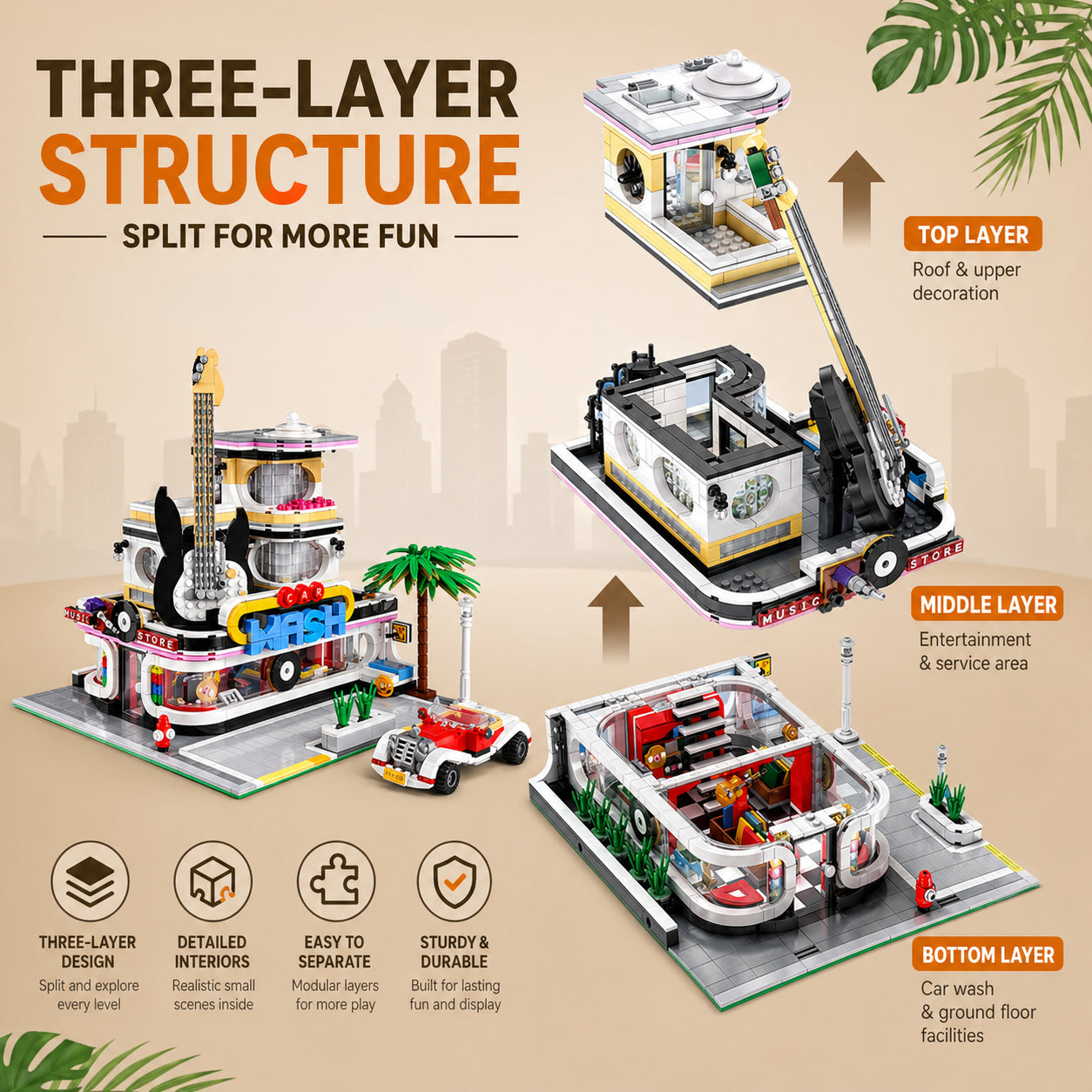 Music Store & Car Wash Street View Building Set - 2,168 Pcs | General