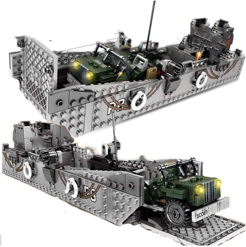 Open Box World War 2 Landing Craft plus Jeep Vehicle & Figures