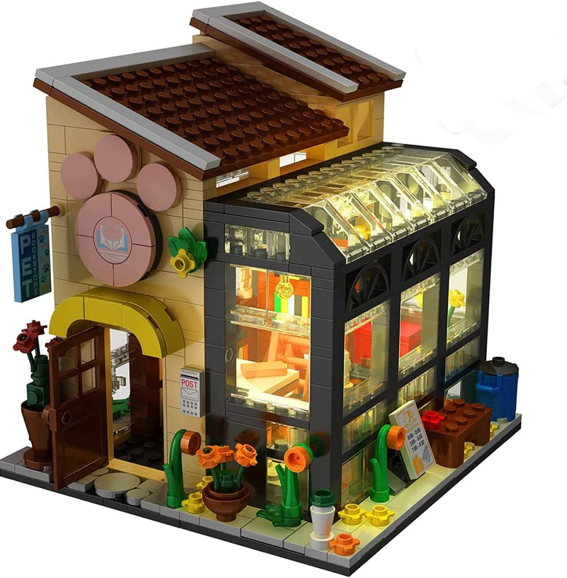Cat Café Modular Building Bookshop Toy Building Blocks Bricks Set General Jim's Night Lighting