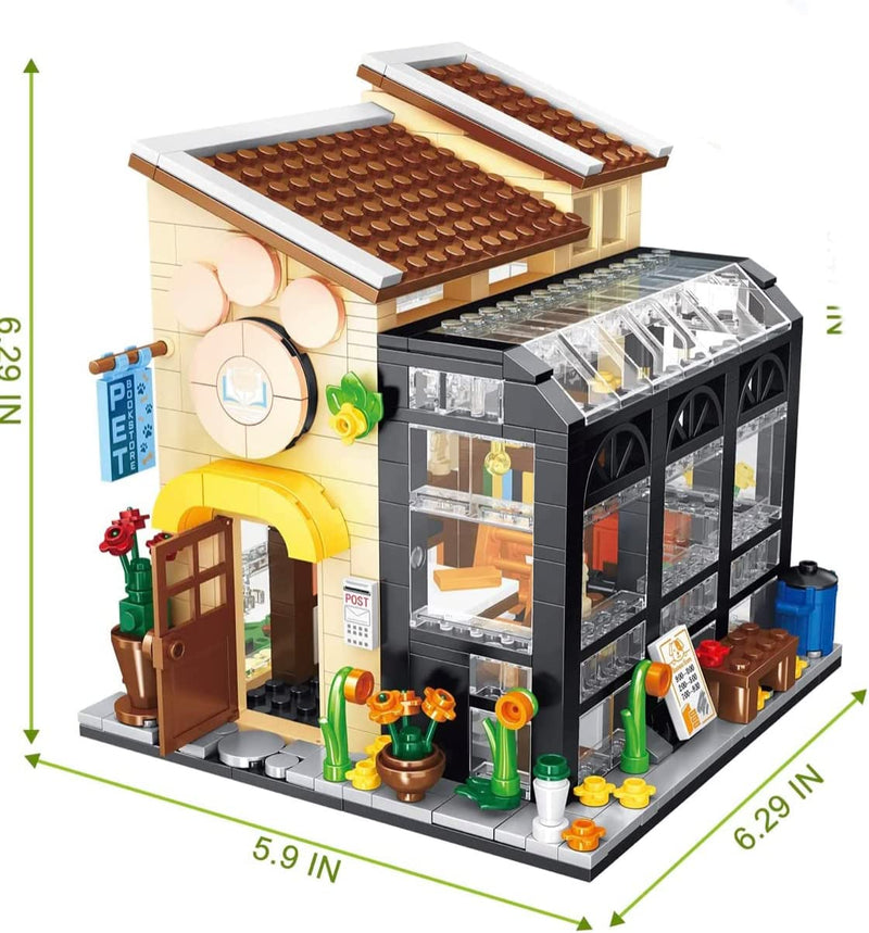Cat Café Modular Building Bookshop Toy Building Blocks Bricks Set General Jim's Dimensions