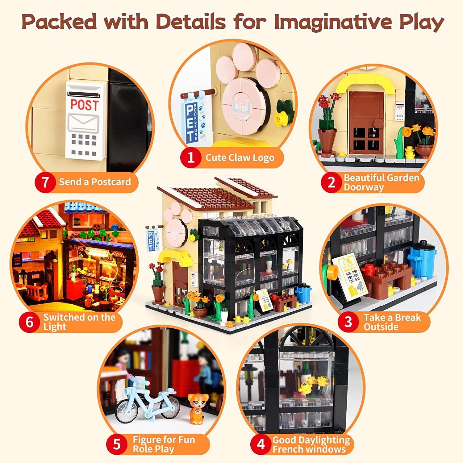 Cat Café Modular Building Bookshop Toy Building Blocks Bricks Set General Jim's Details