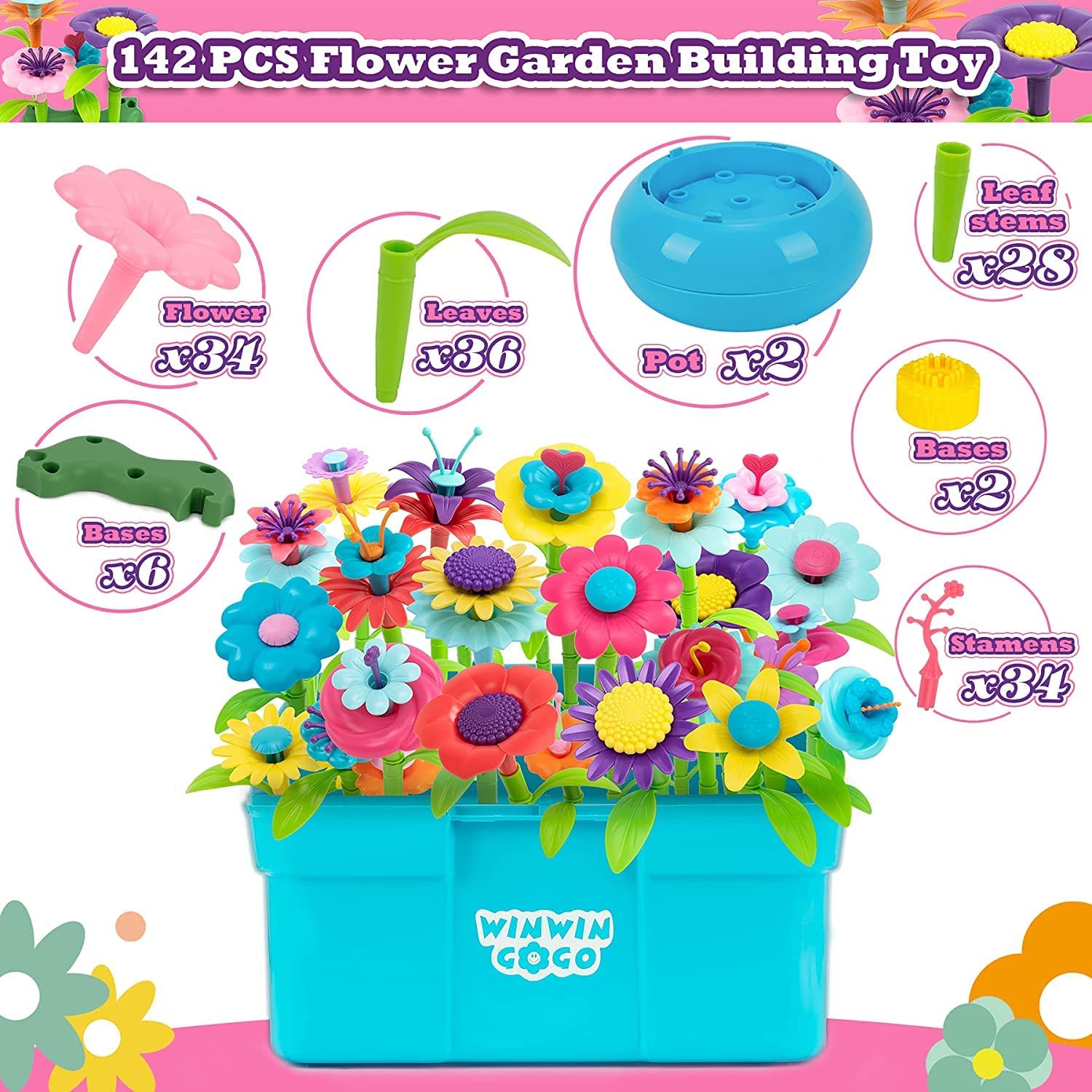 Flower Garden Building Blocks Toy Bricks Set General Jim's Toys Number of Pieces