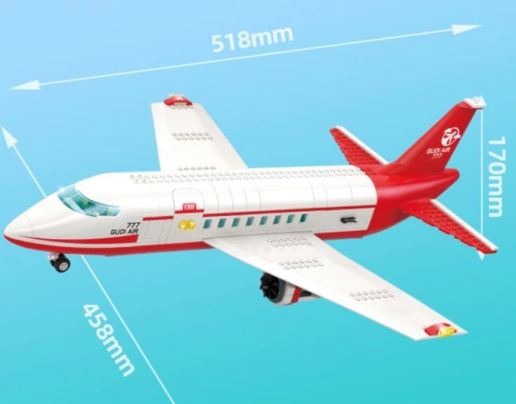 Passenger jet building set shown with labeled product dimensions