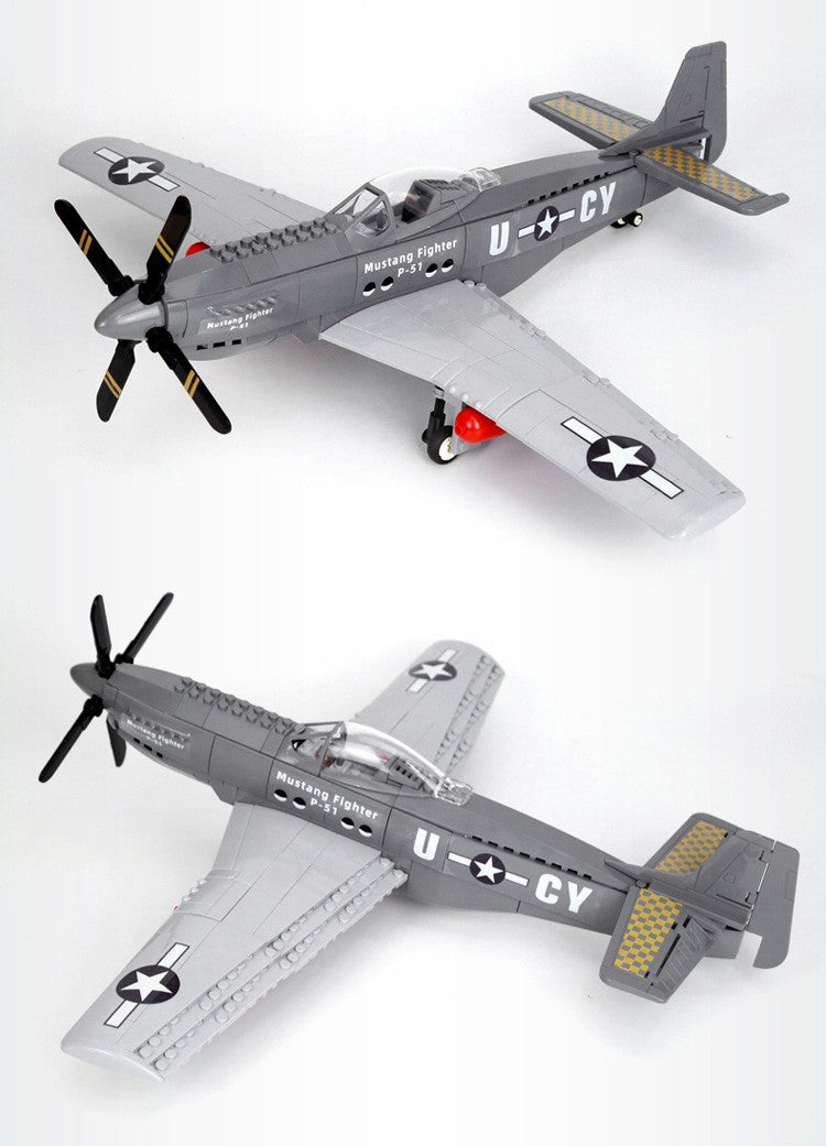  iqipets WW2 Military Airplane Building Blocks Set - 258 Pieces  P-51 Mustang Fighter Building Kits for Kids & Boys Ages 6-10+ as Birthday  Gift : Toys & Games