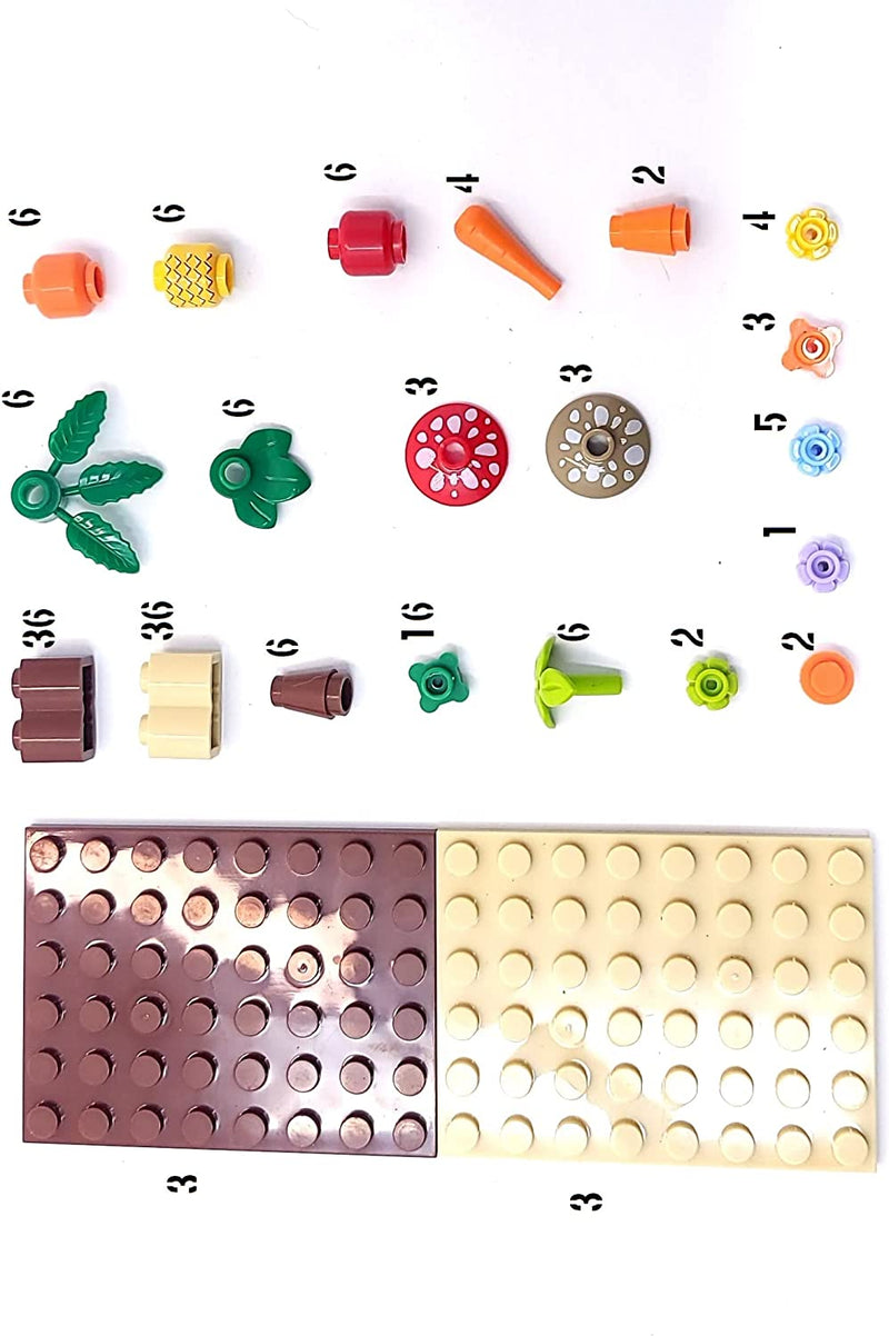 Bright Colorful Vegetable Garden Plot Building Blocks Toy Bricks Set | 6 Section Plot | General Jim's Toys