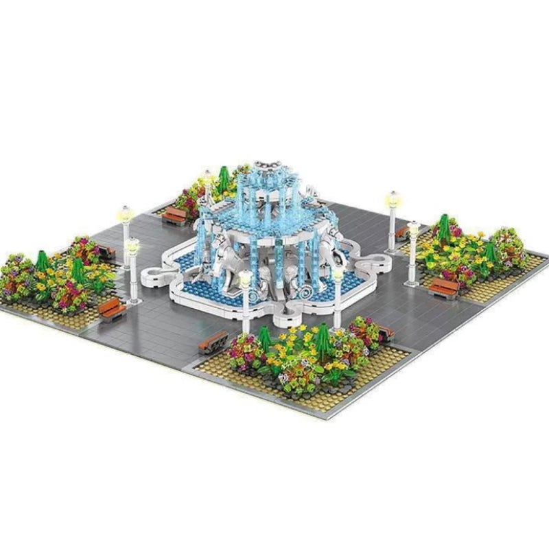 LED Lighted Angel Fountain Square Modular Building Blocks Toy Bricks Set | Amusement Park Botanical Toy Set | General Jim's Toys