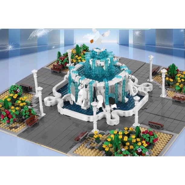 Lighted Angel Fountain Street View Creator Modular City Building Blocks Set w/ LED Lighting | Amusement Park Botanical Toy Set | General Jim's Toys
