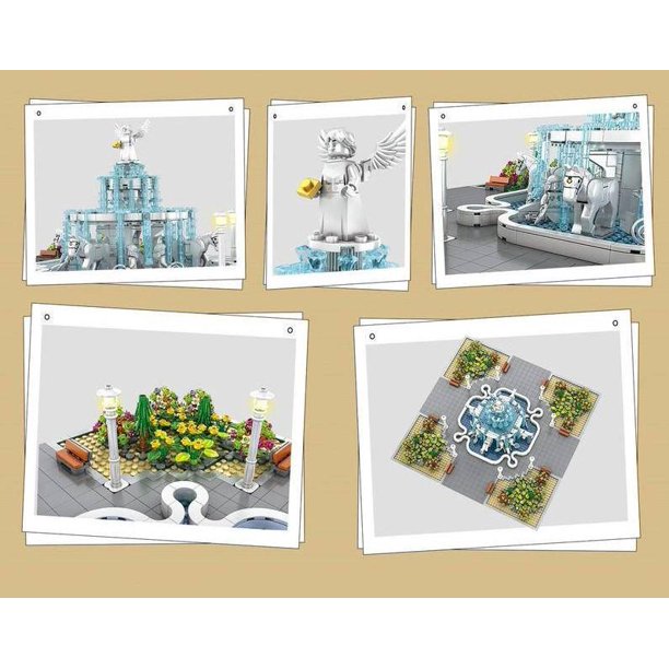 Lighted Angel Fountain Street View Creator Modular City Building Blocks Set w/ LED Lighting | Amusement Park Botanical Toy Set | General Jim's Toys