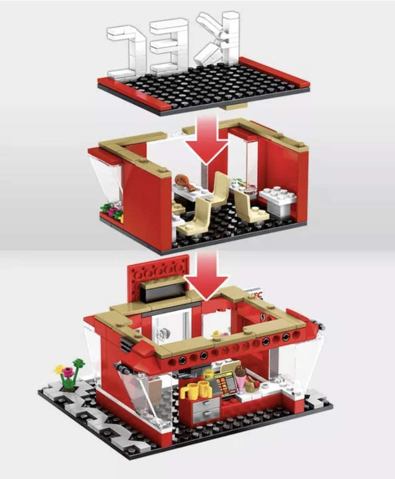 282 Piece City Street Fast Food Restaurant Building Blocks Toy Bricks Set | General Jim's Toys