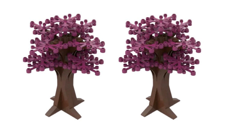 Set of 2 Pink Building Blocks Trees | Purple Building Bricks City Bush Tree | Botanical Decorations | General Jim's Toys