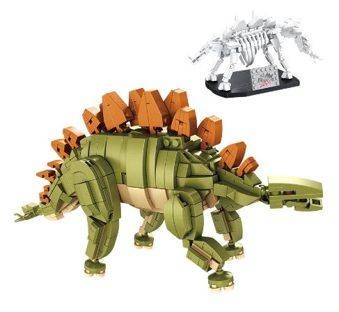 Stegosaurus Toy Dinosaur and Fossil 2 in 1 Building Blocks Bricks Poseable Set | General Jim’s Toys