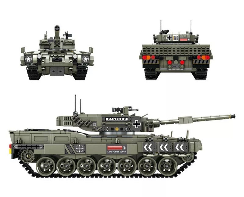 Assembled Leopard 2 Main Battle Tank from 1747-piece Building Block Set